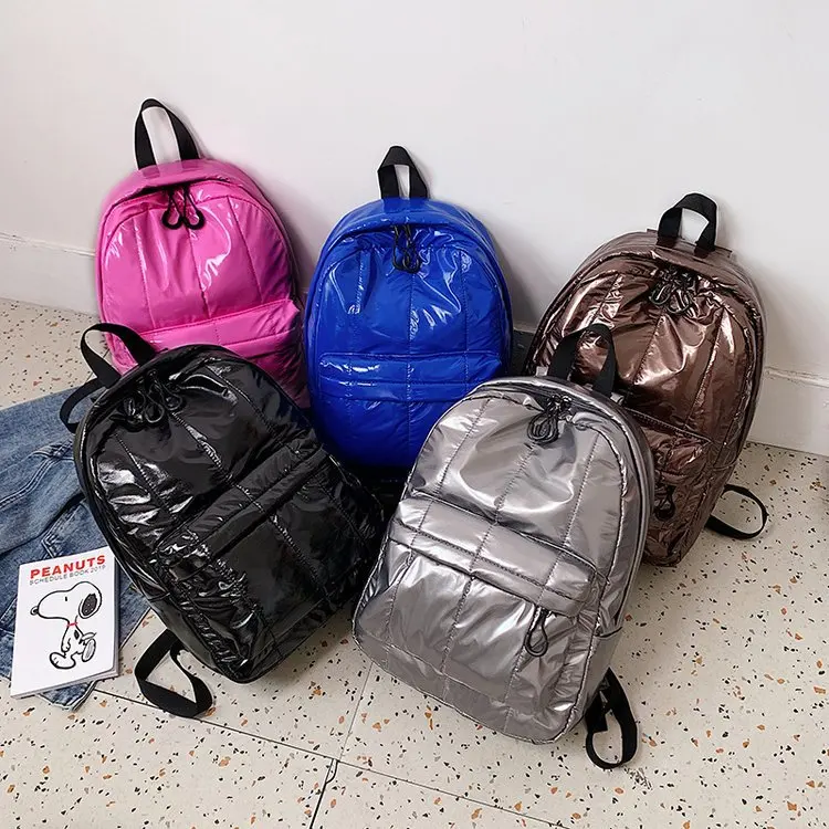 

Wholesale wineter designer down fabric backpack fashion cotton waterproof puffy travel backpack