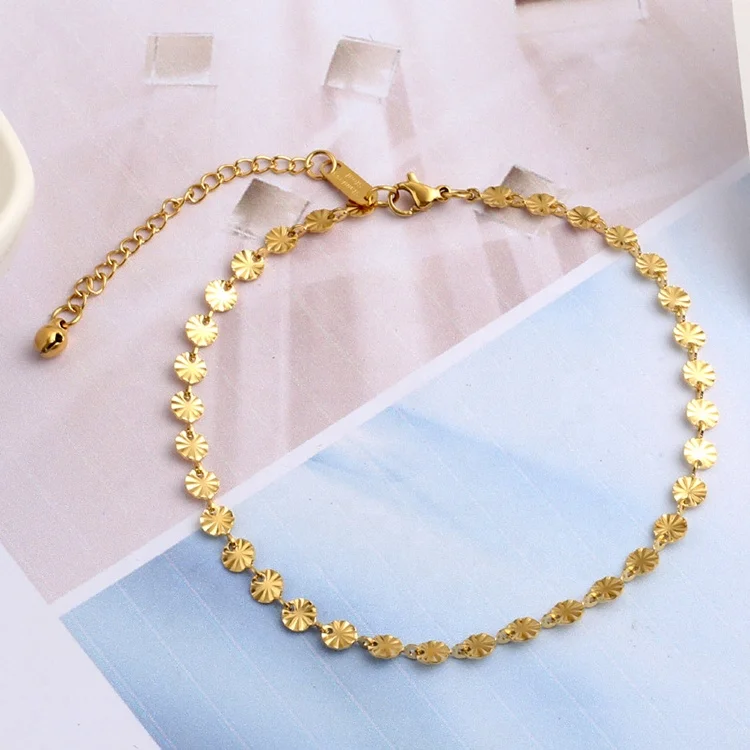 

High quality New all-match 18k gold stainless steel beach flower-shaped bell anklet For Women