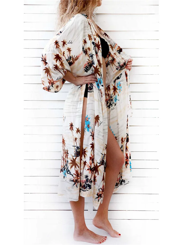 2020 New Plus Size Beach Kimono Sarong Printed Cover Up Beach Dress