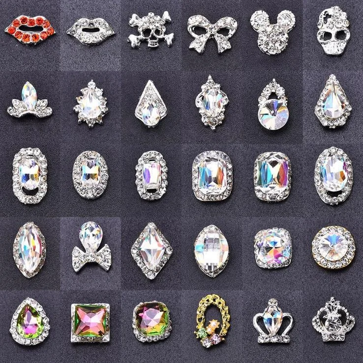 

Top quality bowknot crown lip mixed 32 designs 3d diy shining glitter crystal alloy nail art accessories, As picture show