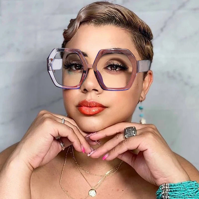 

9027 Brand Designer Eyewear UV400 Women Oversized Flat lens Polygon Optical Sunglasses, 7 colors