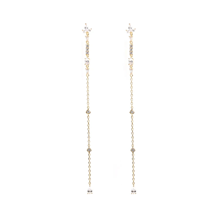 

China supplier provide new product simple style women jewelry gold-plated long chain tassel dangling earrings