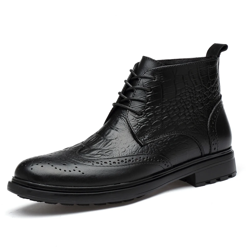 

New high-cut welcome genuine leather casual shoe slip-on or Lace-up Boot, Black