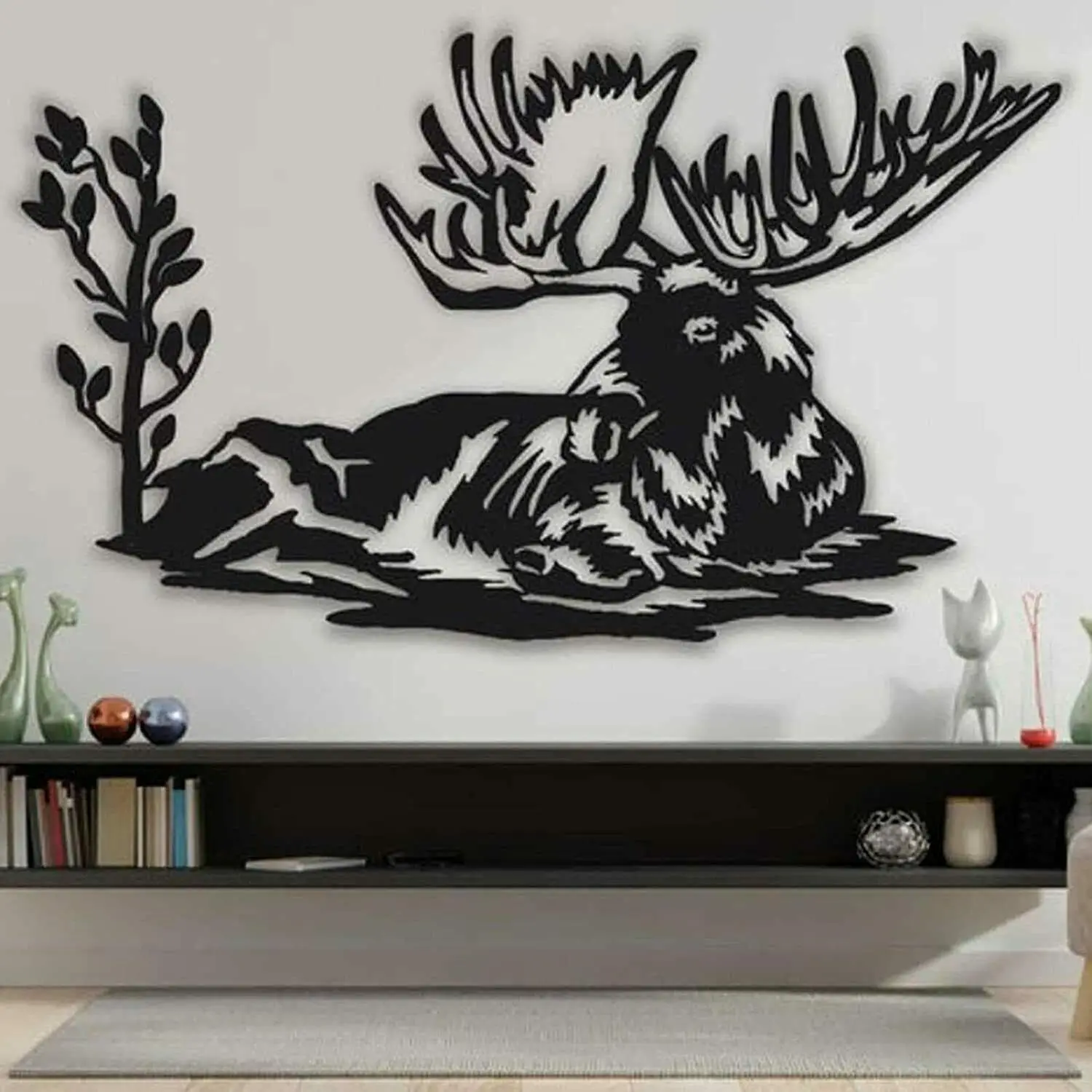 

Moose Metal Wall Art, Metal Wall Sculpture, Moose Logo Silhouette Decoration, Black