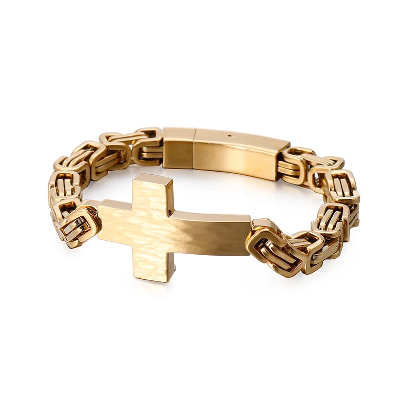 KALEN 18k Gold Plated Cross Bracelet Stainless Steel Chain Bracelets Design Jewelry