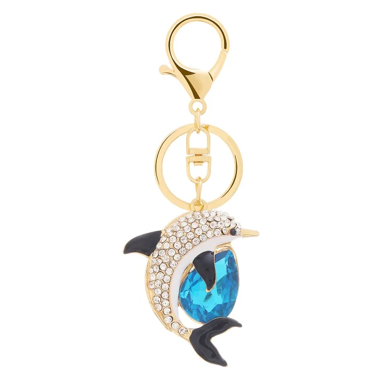 

New style multiple diamond dolphin shape keychain colorful alloy kids keychain