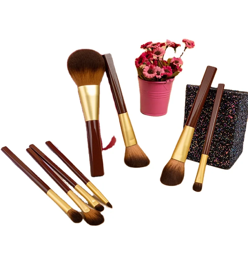 

HZM 8 Pcs wholesale Cocoa Series unique high end kabuki makeup brushes private label professional natural hair Face Eye Brush, Brown