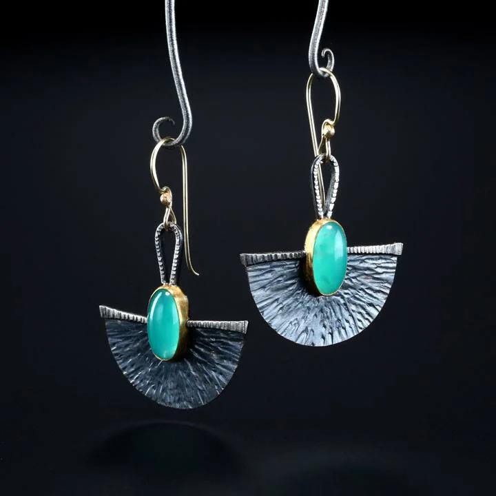 

Retro Design 925 Ancient Silver Plated Chalcedony Semicircle Hook Earring Blue Crystal Geometric Drop Earrings