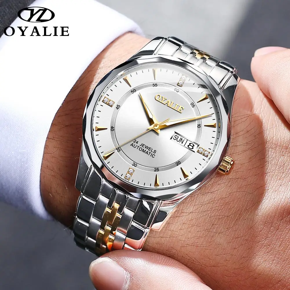 Men Watch Fashion Men Business Stainless Steel Band Watch Date Water Resistant Mechanical Watch Luxury Men Clock