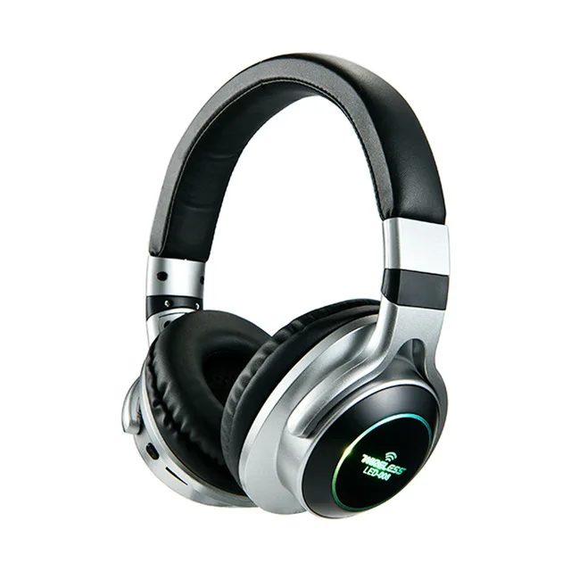 

LED-008 LED Light Wireless BT headphone 3D Stereo earphone headphone Noise Cancelling Support TF Card FM Mode Audio