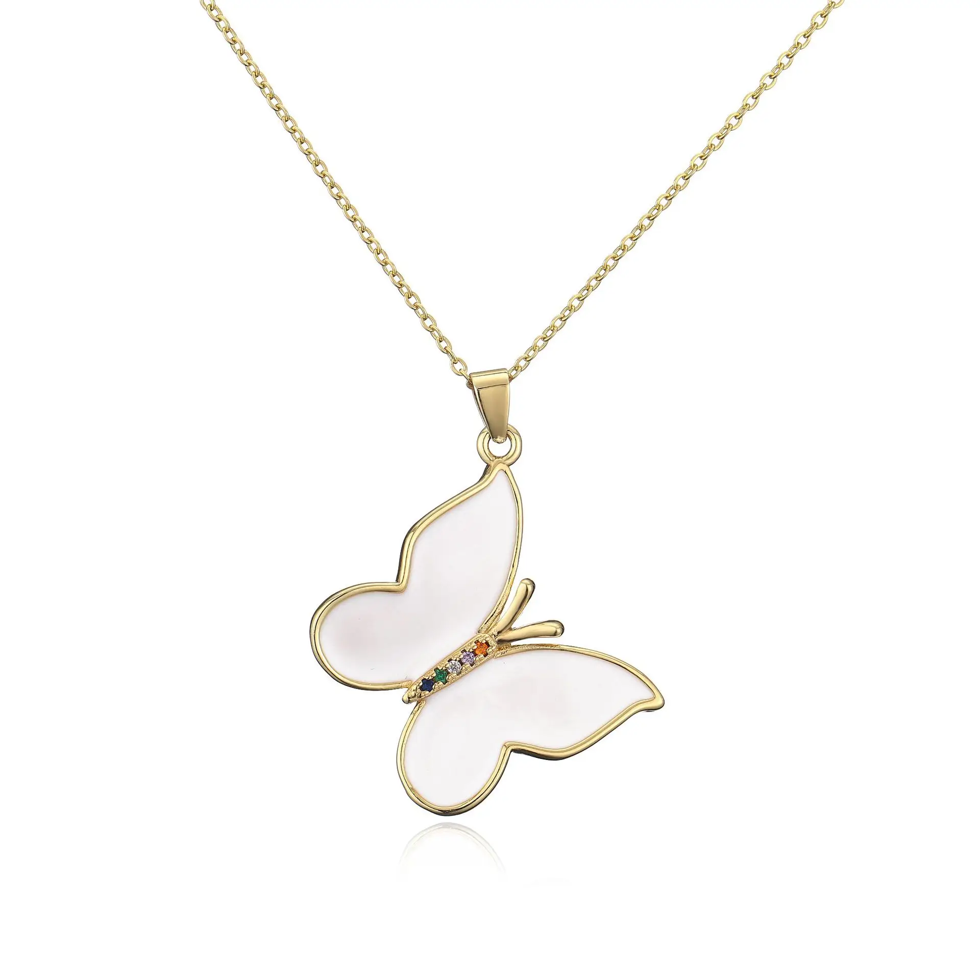 

Popular jewelry multicolor zircon enamel butterfly pendant necklace