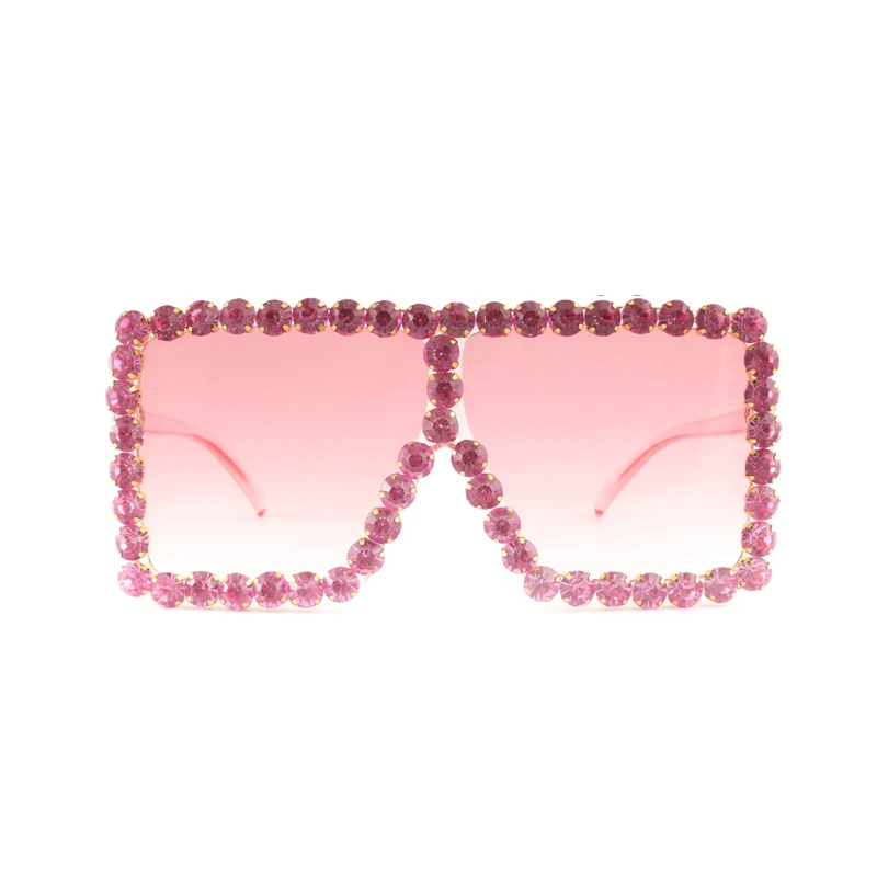 

Newest Design Square Trendy Wholesale Custom Logo Oversized Rhinestone 2022 Glasses Sunglasses Women