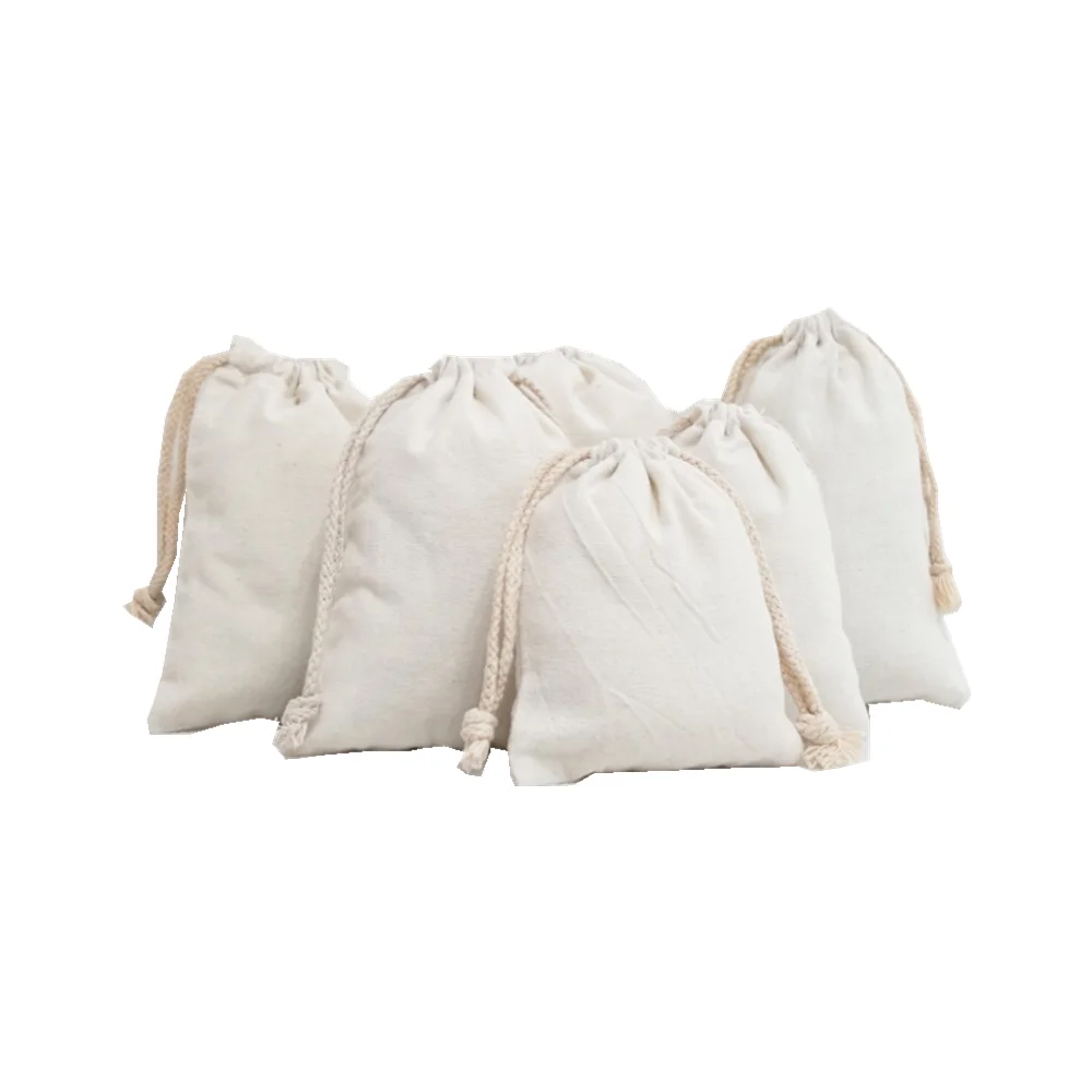 

Calico white cotton plain drawstring bags, blank double strings bags in stock for wholesale calico promotional gift bags