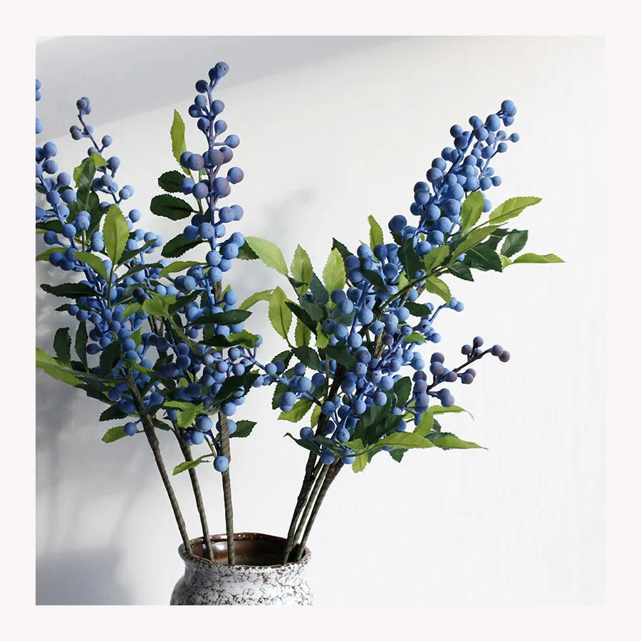 

O-X0090 New Popular Artificial Blueberry Fruit Short stem Artificial Flowers California Berries Bouquets for Christmas Decor