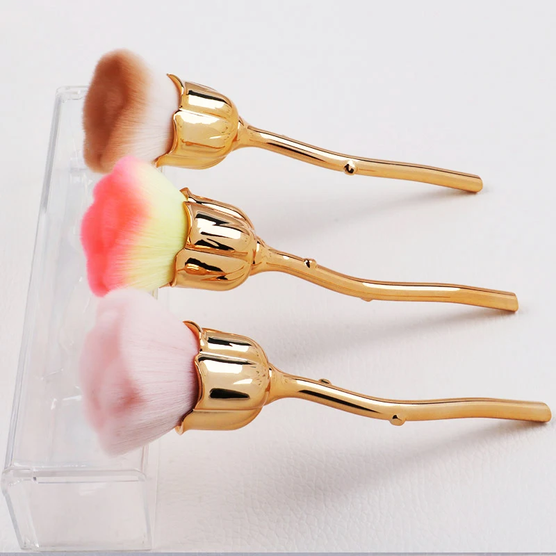 

3 Color Quartz Vegan Gold Rose Shape Flower Makeup Brush Set