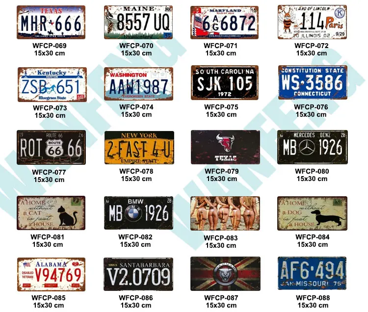 Wholesale 15x30cm Vintage Car License Plate Accept Custom Buy License