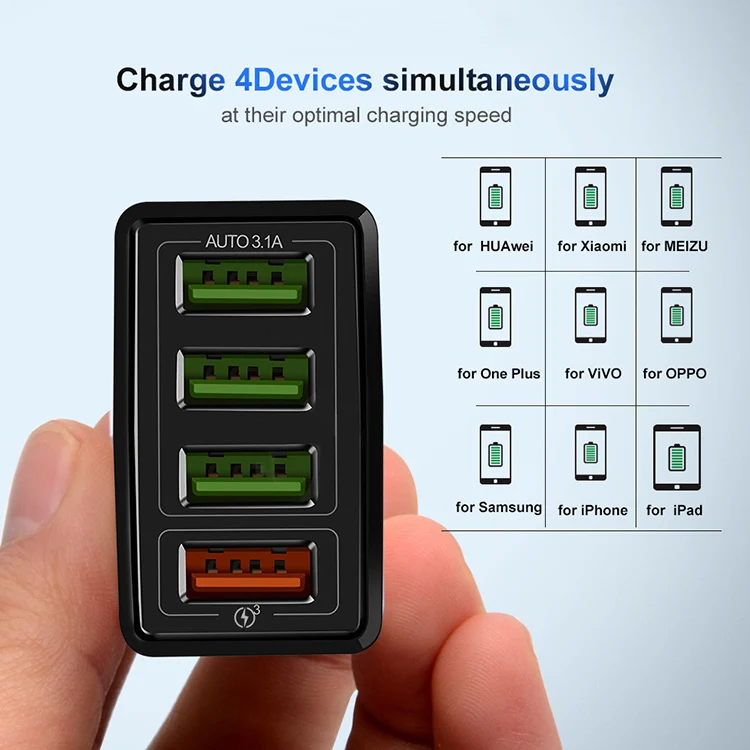 Quick Charge 3.0 Universal USB Travel Power Adapter With 4 USB Ports Charger UK