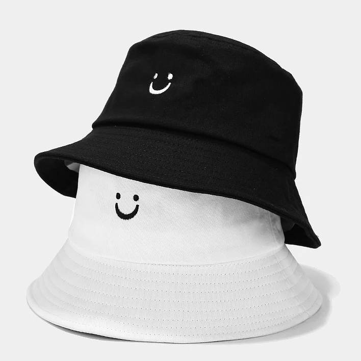 

Free shipping wholesale cubo sombrer buket hat topi unisex custom logo embroidery cheap chapeau bob smile happy face bucket hat, Many