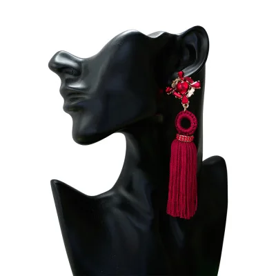 

High Quality Multi Color Long Geometric Crystal Tassel Drop Earrings Cubic Zirconia Ear Stud Fringe Pendant Earrings for Women