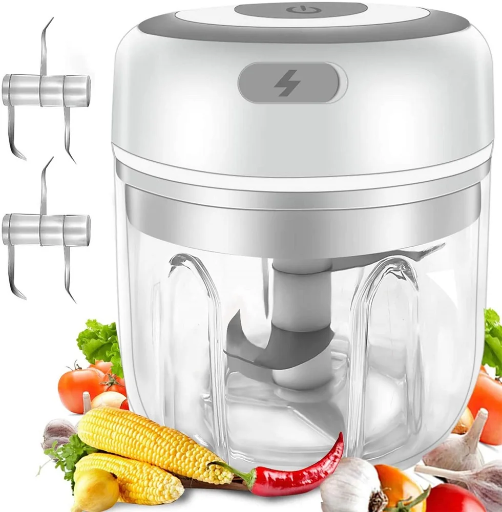 

Hot selling 250ml electric mini garlic food chopper portable garlic onion vegetable salad chopper hand pull food cutter chopper, White