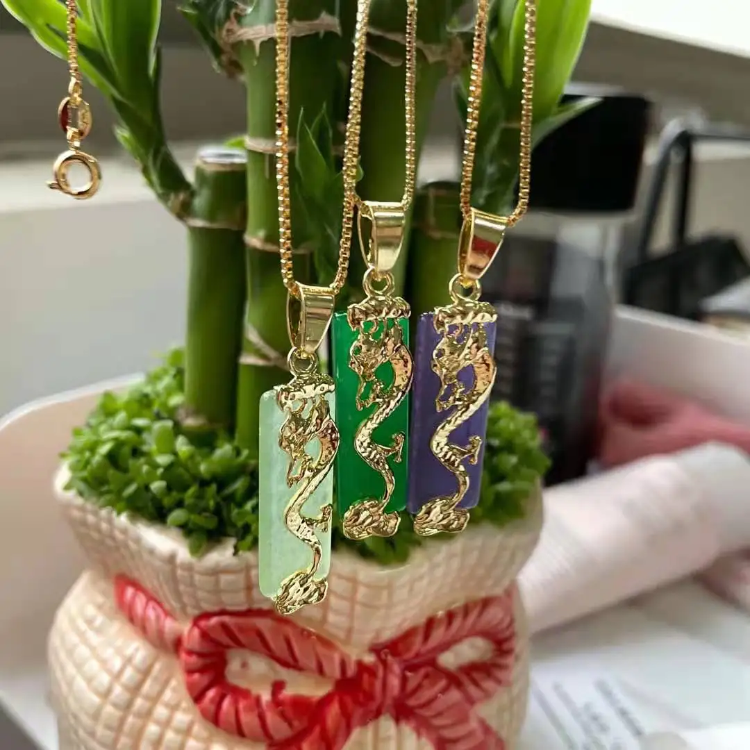 

new arrival jialin jewelry brass copper gold 18K dragon jade necklace pendant