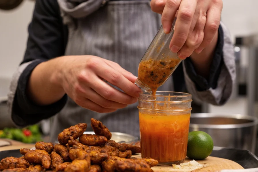 Chef preparing chipotle sauce in kitchen, showing rehydrated chipotle peppers being blended with spices