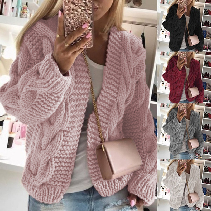 

2020 Autumn and Winter Sweater Female Rough Thread Twist Knitted Cardigan Sweater