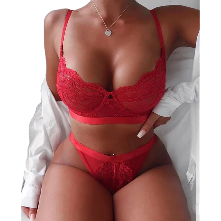 

Good Price New Product 2020 Women Sexy Lace Half Cup Mesh Bralette Comfy Lingerie Bra Set