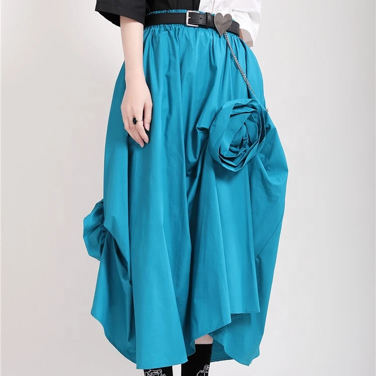 

2021 Fashion Summer Three-dimensional Decorative Irregular Skirts Women Clothing Flower Womans Skirt Casual, Black/stripe/blue