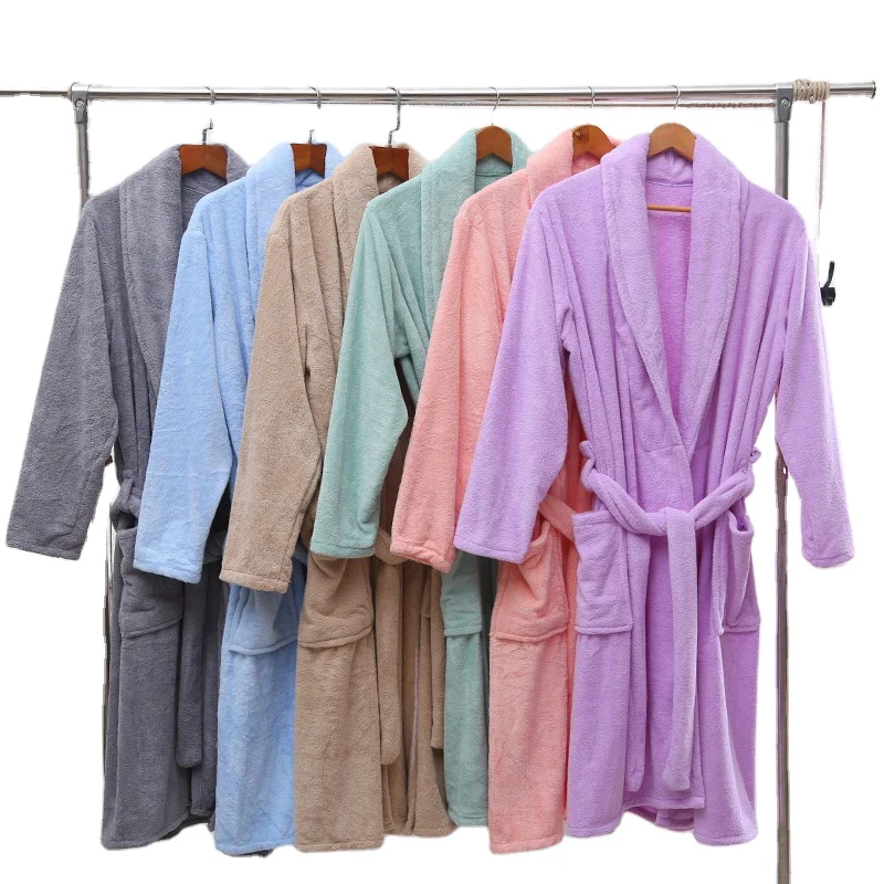 China Factory Manufacturers' Microfiber Bath Dress Big and Thick Solid Color Bath Robe for Adults Plain Style