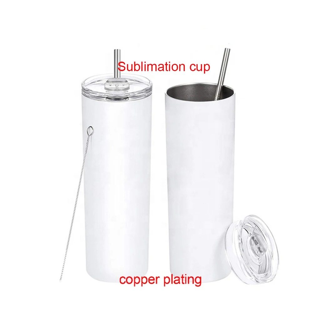 

20oz Skinny White Straight Sublimation Blanks Stainless Steel Tumblers With Metal Straws, Customized