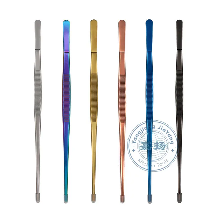 

(JYKTT-A132-12 inch) Chef Straight Tweezer wholesales Stainless Steel Colorful 12inch long with ridges, Customized color