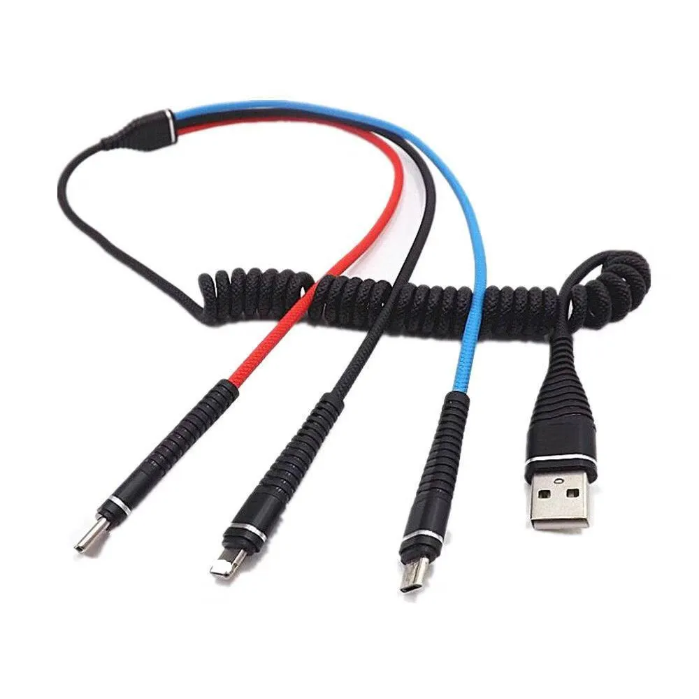 high quality 3 in 1 usb android braided spring data charging cable - ANKUX.COM