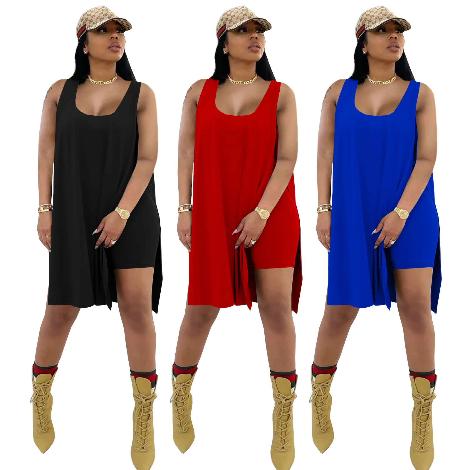 

2021 New Fashion Women Summer Clothes Vest Loose Long Top Casual Shorts Two Piece Set, Picture