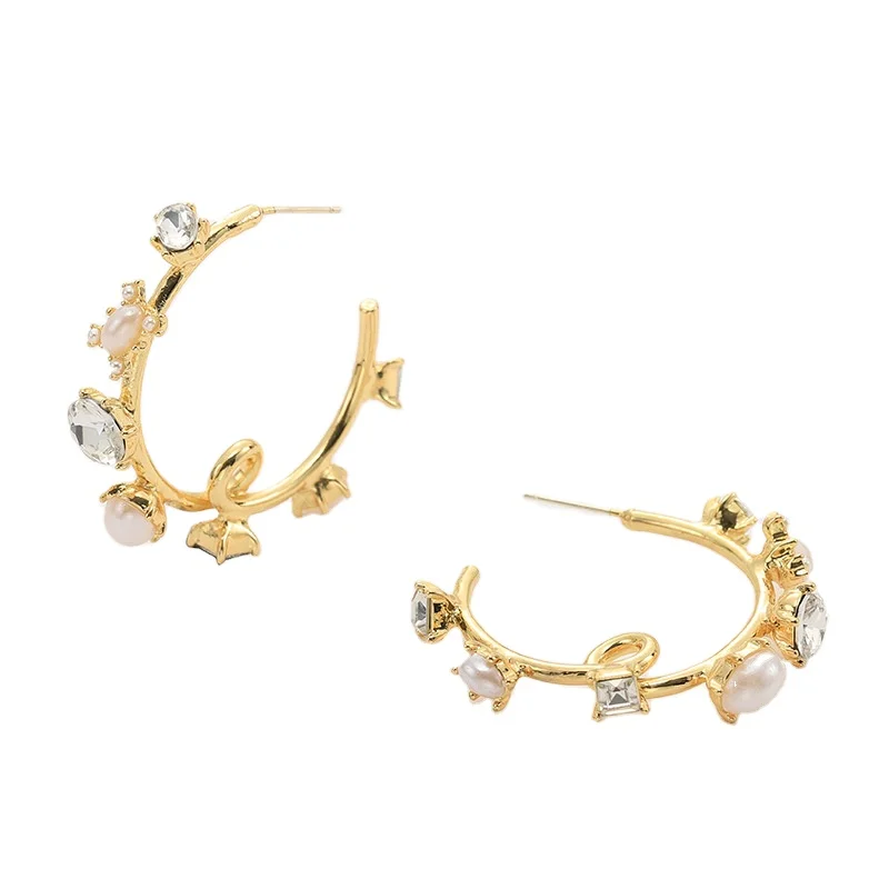 

Designer Pearl Drop Dangle Earrings 14K Gold Plated and Crystal Hoop Earrings for Women Hypoallergenic Girls Pearl Earrings