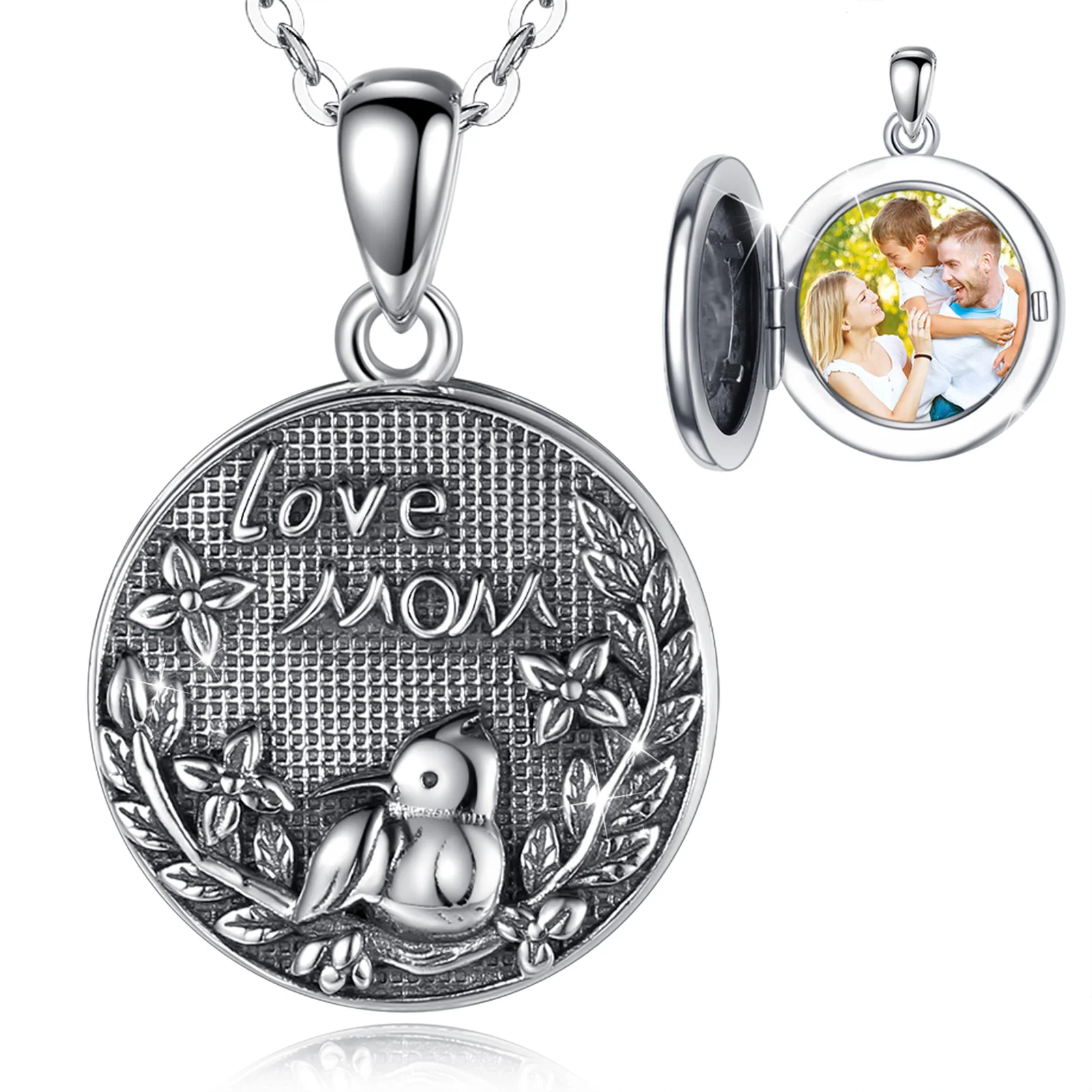 

Merryshine 925 Sterling Silver Bird Women Love Mom Open Photo Locket Pendant Necklace