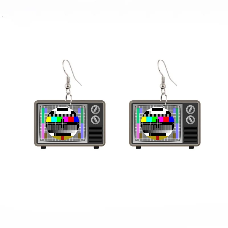 

Personalized Cute Acrylic black-and-white receiver TV Dangle Earrings Telehor Television Drop Earrings