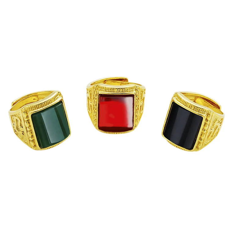 

Customized Gold Plated Engagement Ring Red Black Green Stone