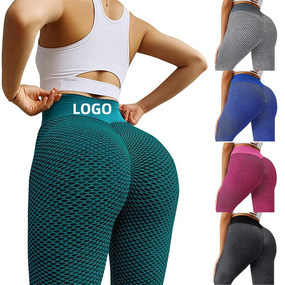

Custom Logo Women High Waist Fitness Yoga Pants Seamless Scrunch Butt Lift Honeycomb Tiktok Gym Leggings, 7 colors
