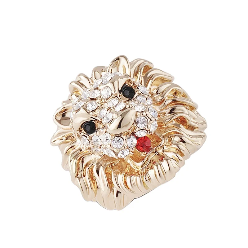 

Gold Lion Crystal Rings Fashion Jewelry Men Rings