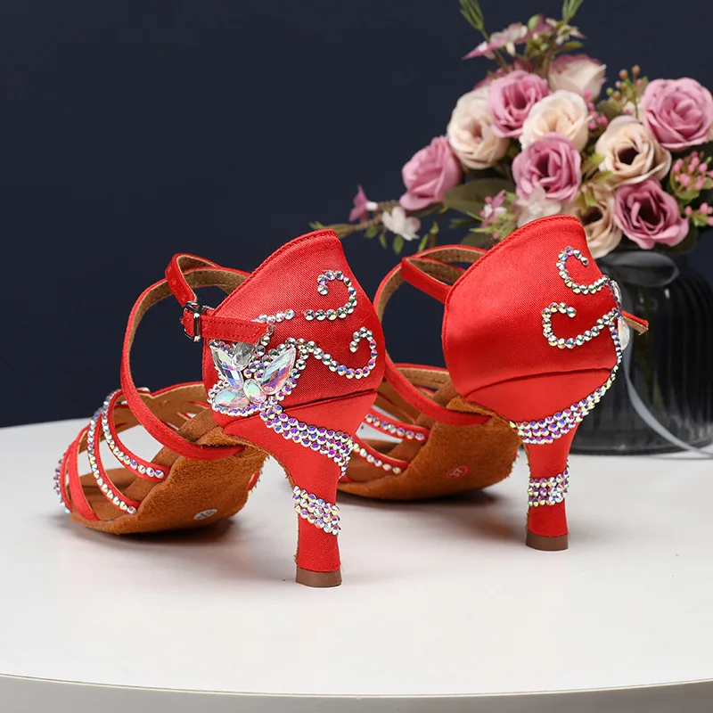 Dance Jazz Shoes Latin Dance Shoes For Women Salsa Latin Shoes Girls Ballroom Latin Shoes Black Bronze Skin Curban Heel