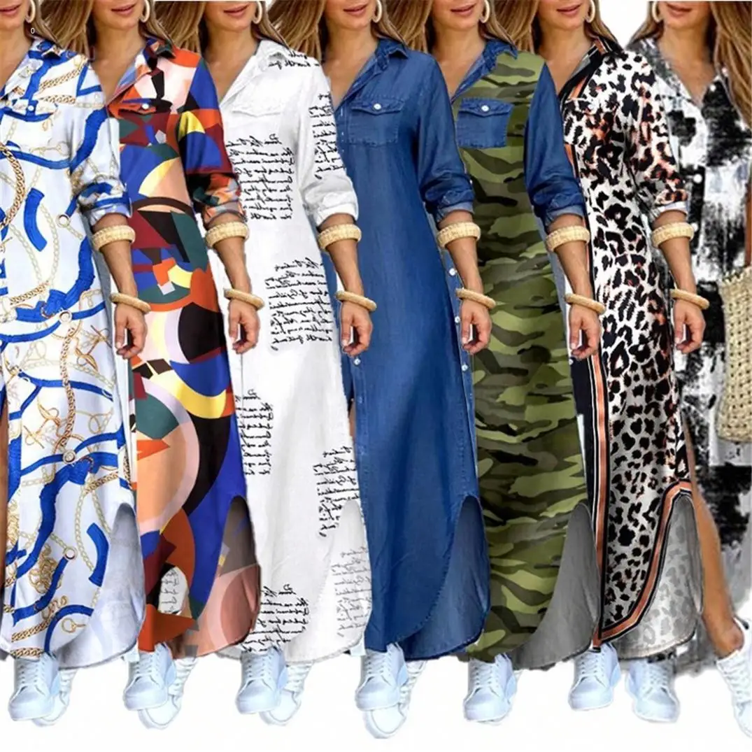 

2022 Summer Ladies Wear Fashion Clothes Y2k Boho Maxi Dresses Women Long Shirt Dresses