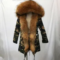 

SF0583 Fashion Design Women Winter Real Fox Fur Jackets With Raccoon Fur Collar Hooded Real Fur Parka Coat