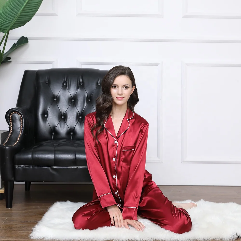 

Sexy Women Pyjamas Long Sleeves Pijamas Christmas Satin Pajamas Sets, 10 colors