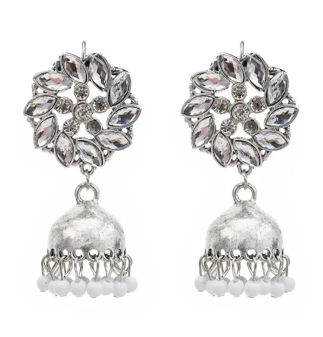 

Retro Style chandelier earrings Big Flower Crystal Color Beads Bell Tassel Earrings for Women, Red,black,pink,brown,color,clear