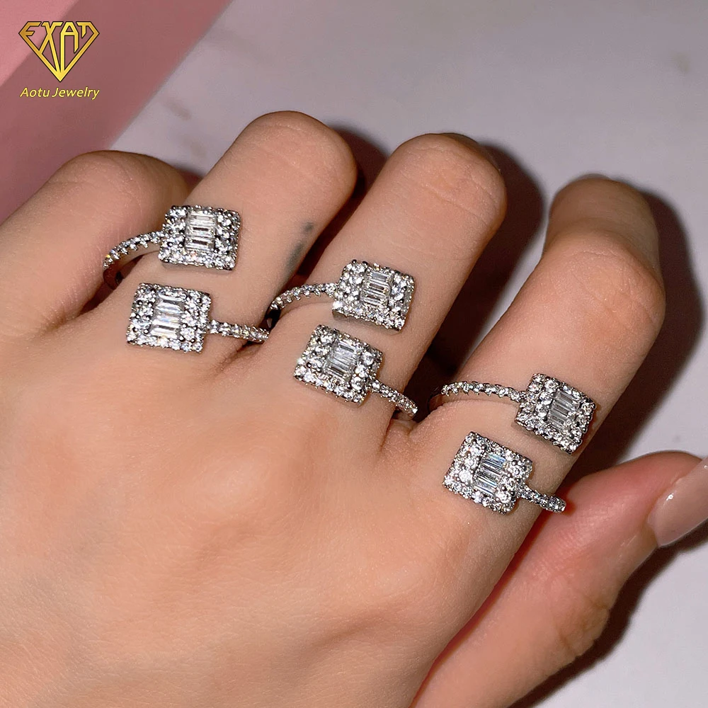 

Aotu fashion jewelry hot selling bling iced out rings diamond square wedding ring for women
