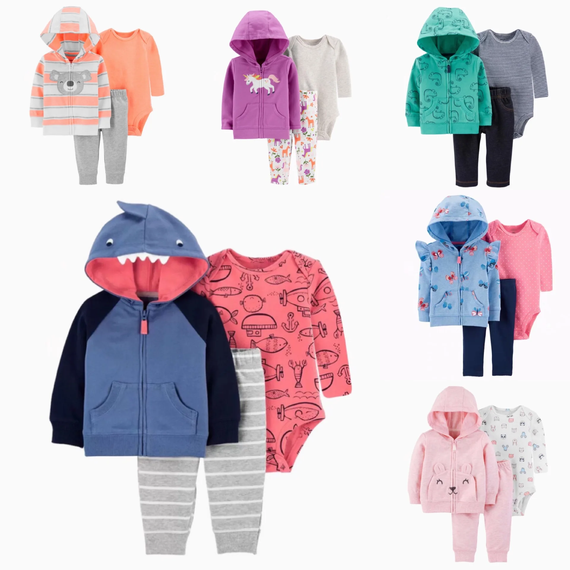 

3PCS infant baby boy clothes sets cartoon animals bear 2021 fall winter warm hooded coat +bodysuit+pants newborn baby outfits, Multi color