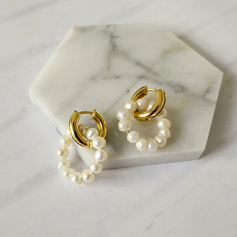 

Ins French Style 24k Gold Plated Baroque Pearls Clip On Earrings Vintage Fresh Water Pearl Hoop Earrings For Party Jewelry