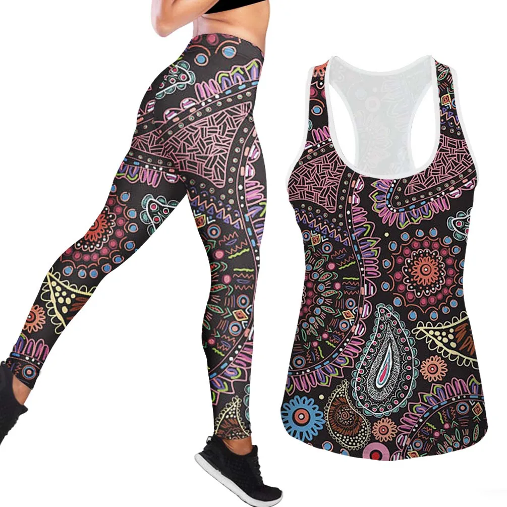 

New Arrival Africa Print Sport 2 Piece Set Best Sales Sleeveless Sports Vest Custom Logo Sweat Yoga Pants Sexy