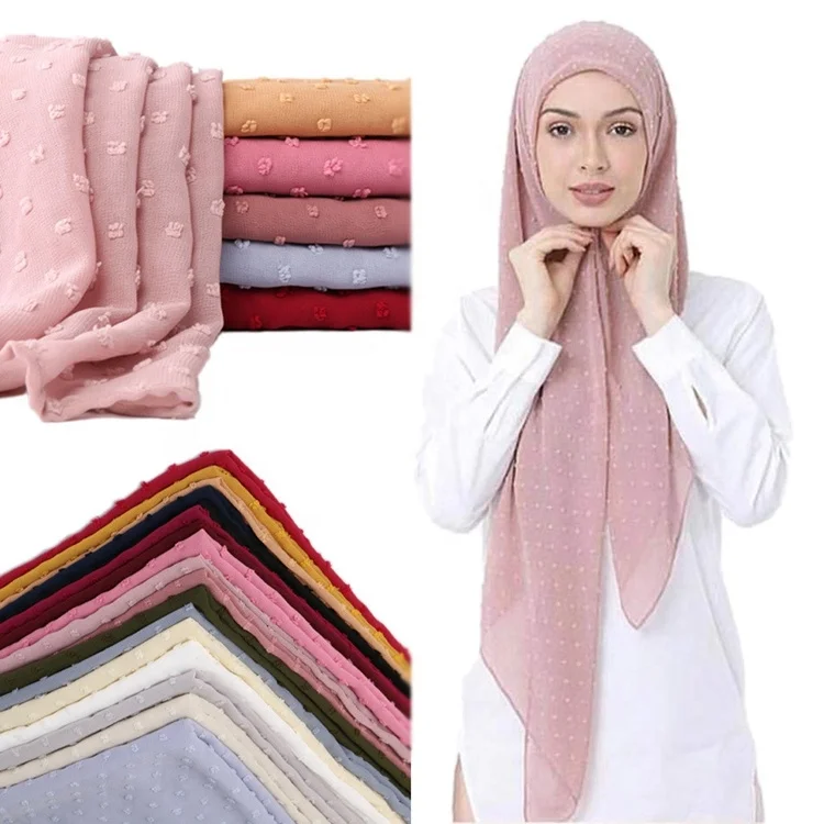

Women Soild Color Breathable Islamic Headscarf Arab Head Scarves New Flocked Bubble Chiffon Scarf Hijabs For Muslim